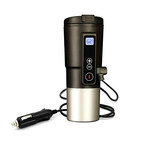 Smart Temperature Control Travel Coffee Mug OBALY Electric heated Travel Mug 12V Stainless Steel Tumbler Smart Heating Car Cup Keep Milk Warm LCD display Easily Washing Safe for use (Black)