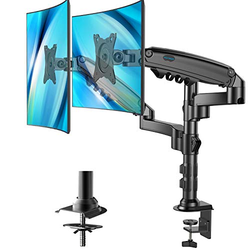 Dual Monitor Stand - Height Adjustable Gas Spring Double Arm Monitor Mount Desk Stand Fit Two 17 to 32 inch Screens with Clamp, Grommet Mounting Base, Each Arm Hold up to 19.8lbs