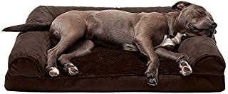 Furhaven Pet Dog Bed - Orthopedic Ultra Plush Faux Fur and Suede Traditional Sofa-Style Living Room Couch Pet Bed with Removable Cover for Dogs and Cats, Espresso, Large