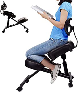 Ergonomic Kneeling Chair with Back Support. Adjustable Stool for Better Posture in Home and Office. Relieving Bad Back, Neck Pain & Spine Tension - Thick Comfortable Cushions, Black