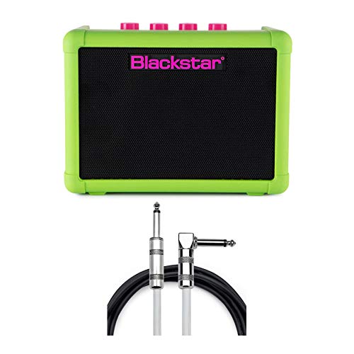 Blackstar FLY3 Neon Green 3-Watt Mini Portable Battery Powered Guitar Amplifier Bundle with Straight-to-Right Angle Guitar Cable (2 Items)