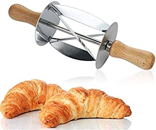 YIKETE Croissant Cutter, Non-stick Rolling Pin, Stainless Steel Roller Slices, Wooden Handle, Portable Homemade Pastry Baking Accessory, Kitchen Baking Tool