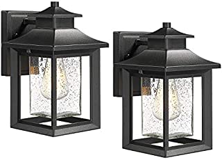 Outdoor Wall Sconce Twin Pack-11.8' Height Black Wall Light Fixtures Mount lamp, KAUEN Black Waterproof Wall Lantern with Clear Seeded Glass Shade, Ideal for Garage, Doorway, Entryway