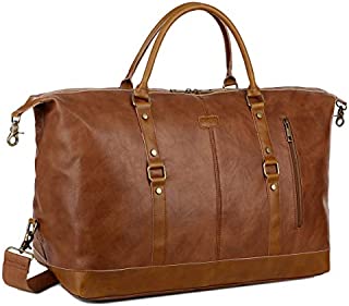 BAOSHA Leather Travel Duffel Tote Bag Overnight Weekender Bag Oversized for Men and Women HB-14 (Brown)