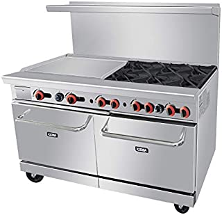 Commercial Gas Range, 6 Burner Heavy Duty Range With Standard Oven and 24 Griddle, 60 Liquefied Propane Range Cooking Performance Group for Kitchen Restaurant, 240,000 BTU