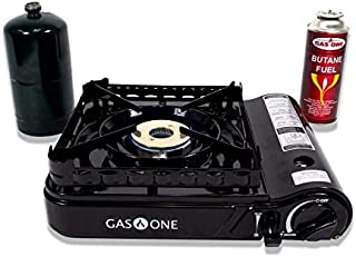 Gas ONE GS-3900P New Dual Fuel Propane or Butane Portable Stove with Brass Burner Head, Dual Spiral Flame 15,000 BTU Gas Stove with Convenient Carrying Case Most Powerful Heat Output Stove