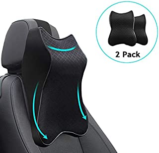 Car Seat Headrest Neck Rest Cushion - Ergonomic Car Neck Pillow Durable 100% Pure Memory Foam Carseat Neck Support - Comfty Car Seat Back Pillows for Neck/Back Pain Relief (Black 2pcs)