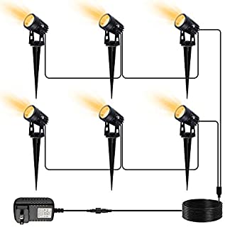 VOLISUN Spotlights Outdoor Landscape Lighing with 98ft Cable and Transformer IP65 Waterproof 12V Low Voltage with Stakes Landscape Lighting for Outdoor Garden Yard,Warm White(6-in-1)