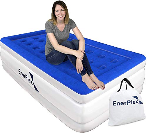 EnerPlex Dual Pump Luxury Twin Size Air Mattress Airbed with Built in Pump Raised Double High Twin Blow Up Bed for Home Camping Travel 2-Year Warranty