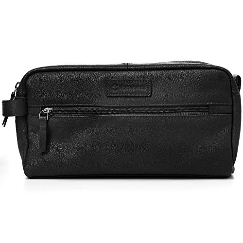 Alpine Swiss Sedona Toiletry Bag Genuine Leather Shaving Kit Dopp Kit Travel Case Black