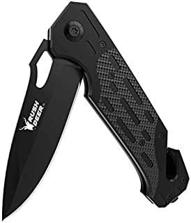 Rush Deer RG10 Folding Knife, Pocket Knife with clip, Glass Breaker, Seatbelt Cutter and Perfect for Survival Hiking Camping Work, Indoor and Outdoor Activities, Etc. Gift for Men Women (Black)
