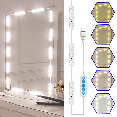 Led Vanity Mirror Lights Kit, SELFILA Hollywood Style Vanity Make Up Light, 11ft with Dimmable Color and Brightness Lighting Fixture Strip for Table & Bathroom Mirror, Mirror Not Included