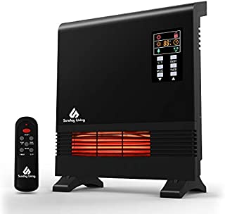 Sunday Living Electric Space Heater, 1500W Infrared Space Heater, Wall Mount or Freestanding, Adjustable Thermostat, Remote Control, 12-H Timer, Quick Heat Wall Heater for Bathroom, Garage, IPH-01S