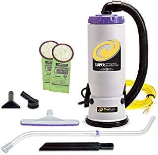 ProTeam Backpack Vacuums, Super QuarterVac Commercial Backpack Vacuum Cleaner with HEPA Media Filtration and Telescoping Wand Tool Kit, 6 Quart, Corded