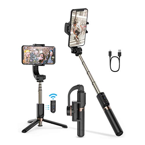 Selfie Stick Tripod, BlitzWolf Mini Extendable Selfie Stick Bluetooth with Anti-Shaking Stabilizer and Automatic Balance, One-Axis Gimbal for iPhone 11 Pro/XS Max/XS/XR/X/8/7/6, Galaxy S10/S9, Android