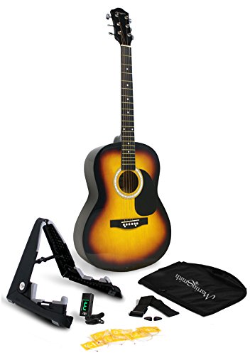 Martin Smith Acoustic Guitar Kit with Stand, Tuner, Gig Bag, Strap, Picks, Spare Strings & Online Lessons 6 String, Right, Sunburst (W-101-SB-PK)