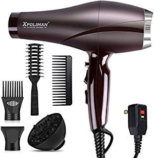 2000 Watt Hair Dryers, Xpoliman Professional Salon Hair Dryer with AC Motor, Negative Ionic Blow Dryer with Diffuser Concentrator Comb, 2 Speed 3 Heat Settings,Low Noise Long Life Style-Purple