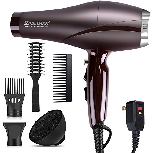 2000 Watt Hair Dryers, Xpoliman Professional Salon Hair Dryer with AC Motor, Negative Ionic Blow Dryer with Diffuser Concentrator Comb, 2 Speed 3 Heat Settings,Low Noise Long Life Style-Purple