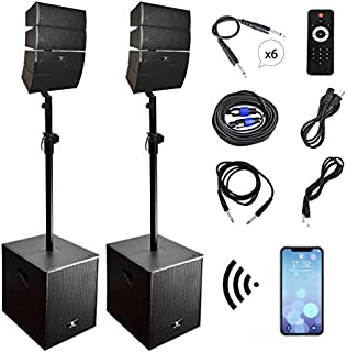 PRORECK Club 3000 12-Inch 4000 Watt DJ/Powered PA Speaker System Combo Set with Bluetooth/USB/SD Card/Remote Control (Two Subwoofers and 8X Array Speakers Set)