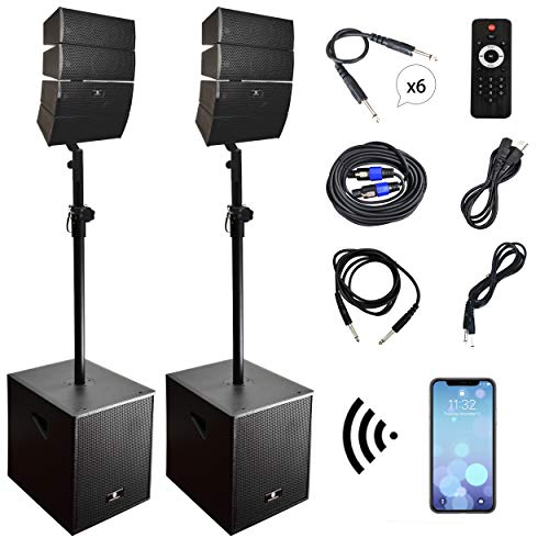 PRORECK Club 3000 12-Inch 4000 Watt DJ/Powered PA Speaker System Combo Set with Bluetooth/USB/SD Card/Remote Control (Two Subwoofers and 8X Array Speakers Set)