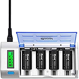 Rechargeable C Batteries with Charger, BONAI LCD Battery Charger for C D AA AAA 9V Ni-MH Ni-CD Rechargeable Batteries with 5000mAh C Rechargeable Cells (4-Counts)