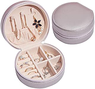 LETLIT Jewelry Organizer Box for Women & Girls Gift, Round Small Travel Jewelry Case, Necklaces Rings Earrings Holder (Champagne Gold)