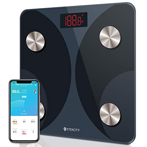 Etekcity Smart, Digital Bathroom Weight Loss, Wireless Bluetooth Body Fat Scale Tracking 12 Key Data with Smartphone Apps, Health Monitor, 400 lb, Black