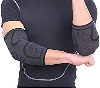 Red Plume Sports Elbow Brace Sleeve Recovery Compression - Support for Sports and Fitness, Weightlifting, Tennis and Golfer's Elbow - Athletic Compression Sleeves (Black)