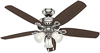 HUNTER 53237 Builder Plus Indoor Ceiling Fan with LED Lights and Pull Chain Control, 52