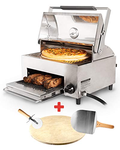 CAPT'N COOK Ovenplus Salamander Grill - All in One Portable Gas Grill, Oven, and Stove with Pizza Stone, Cutter, and Peel, Stainless Steel Double Cooking Design Saves Time, Effort, Clean-Up and Money