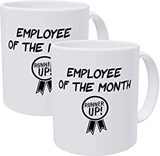 Willcallyou Employee Of The Month with Runner Up Badge Bundle Pack Of 2 Funny Coffee Mugs For Coworkers, 11 Ounces Sarcastic Mug For Office Humor And Coworker, White Elephant Exchange Gifts at Work