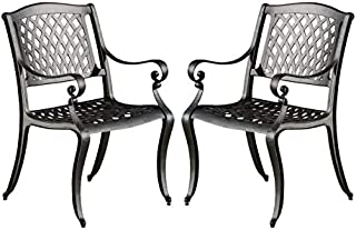 Christopher Knight Home Hallandale Outdoor Cast Aluminum Chairs, 2-Pcs Set, Black Sand