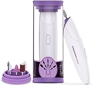 TOUCHBeauty Electric Nail File Drill Buffer Polisher Set with LED Light, Professional 5in1 Portable Manicure & Pedicure Kit for Natural Acrylic Nail Home Use,Nail Salon Battery Powered Purple TB-1333