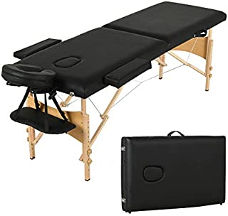 Uenjoy Folding Massage Table 84'' Professional Massage Bed 2 Fold Lash Bed with Head-& Armrest, Black