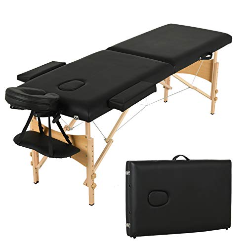 Uenjoy Folding Massage Table 84'' Professional Massage Bed 2 Fold Lash Bed with Head-& Armrest, Black