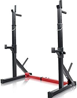 VANSWE Multi-Function Barbell Rack 550LBS Capacity Dip Stand Home Gym Fitness Adjustable Squat Rack Weight Lifting Bench Press Dipping Station (Black/Red)