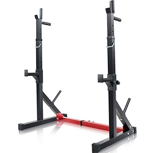 VANSWE Multi-Function Barbell Rack 550LBS Capacity Dip Stand Home Gym Fitness Adjustable Squat Rack Weight Lifting Bench Press Dipping Station (Black/Red)