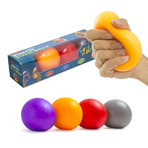 Durable Pull and Stretch Stress Squeeze Ball - Great and Fun Squishy Party Favor Fidget Toy - Excellent Sensory Relief for Tension and Anxiety (4 Pack, Large)