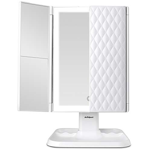 Makeup Mirror Vanity Mirror with Lights - 3 Color Lighting Modes 72 LED Trifold Mirror, Touch Control Design, 1x/2x/3x Magnification, Portable High Definition Cosmetic Lighted Up Mirror