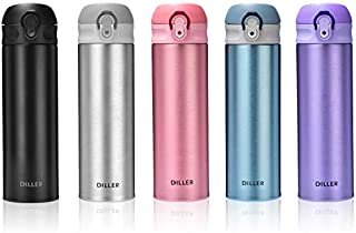 DILLER Thermos Coffee Travel Mug - 17oz Vacuum Insulated Water Bottle, Thermal Vacuum Drink Flask Keeps 24 Hours Cold & 12 Hours Hot (Blue, 17 oz)