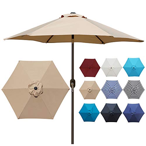 Blissun 7.5 ft Patio Umbrella, Yard Umbrella Push Button Tilt Crank (Tan)