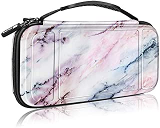 Fintie Carry Case for Nintendo Switch - [Shockproof] Hard Shell Protective Cover Travel Bag w/10 Game Card Slots, Inner Pocket for Nintendo Switch Console Joy-Con & Accessories, Marble Pink