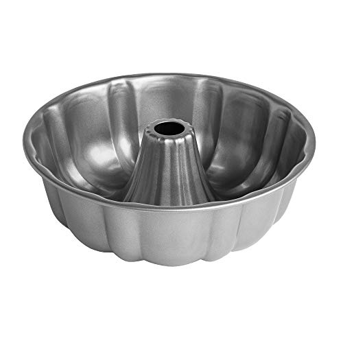 Cooking Light Fluted Tube Cake Pan Carbon Steel Quick Release Coating, Non-Stick Bakeware, Heavy Duty Performance, 9 Inch, Gray