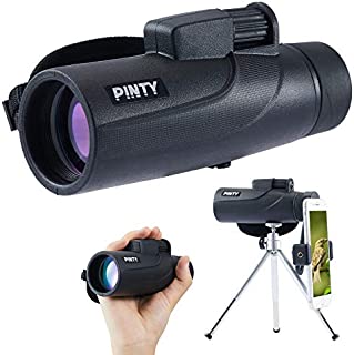 Pinty 10x42 Monocular Telescope with Pocket Tripod and Phone Holder Waterproof BAK-4 Prism Monocular Zoom for Smartphones FMC Mini Telescope for Birding Hunting Camping Travel More