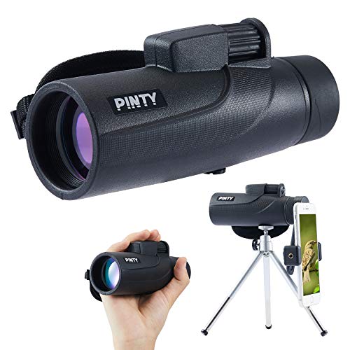 Pinty 10x42 Monocular Telescope with Pocket Tripod and Phone Holder Waterproof BAK-4 Prism Monocular Zoom for Smartphones FMC Mini Telescope for Birding Hunting Camping Travel More