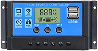 30A Solar Charge Controller, Solar Panel Charge Controller 12V 24V Dual USB Charge Regulator Intelligent, Adjustable Parameter Backlight LCD Display and Timer Setting ON/Off Hours (30A)