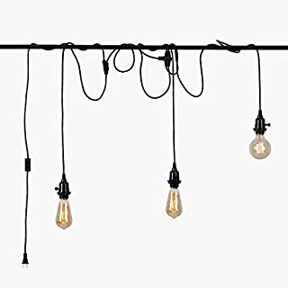 Black Pendant Light Cord, HESSION Plug in Triple Light Socket Pendant Hanging Lantern Light Cord with On/Off Switch (No Bulb Included)