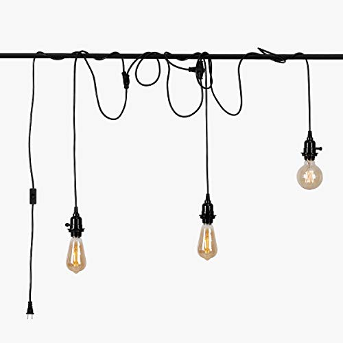 Black Pendant Light Cord, HESSION Plug in Triple Light Socket Pendant Hanging Lantern Light Cord with On/Off Switch (No Bulb Included)