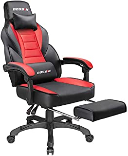 Gaming Chair Racing Style Office Ergonomic Chair High-Back PU Leather Design PC Computer Gaming Chair Adjustable Height Swivel Chair with Footrest, Headrest and Lumbar Support (Red)