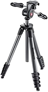 Manfrotto Compact Advanced Aluminum 5-Section Tripod Kit with 3-Way Head, Black (MKCOMPACTADV-BK)